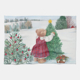 Whimsischer Weihnachtsbär Winterpine Geschirrtuch