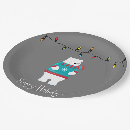 Whimsischer Weihnachtsbärenurlaub Pappteller (Schrägansicht)