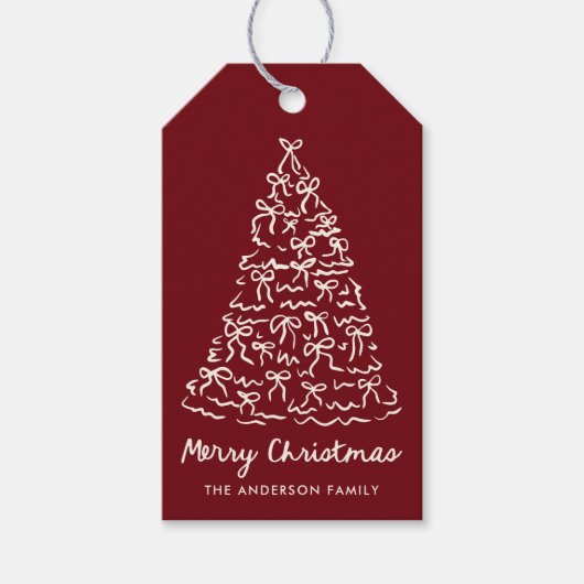 Whimsischer Weihnachtsbaum Bows Cranberry Holiday Geschenkanhänger (Vorderseite)