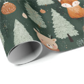 Whimsischer Weihnachtsbaum mit Rotfuchs in Dunkelg Geschenkpapier (Rolleneckpunkt)