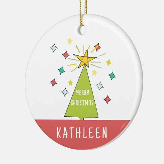 Whimsischer Weihnachtsbaum Personalisiert Name Hol Keramik Ornament (Links)