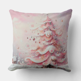 Whimsischer Weihnachtsbaum Pink Weiße Wirbel Kissen