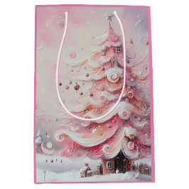 Whimsischer Weihnachtsbaum Pink Weiße Wirbel Mittlere Geschenktüte