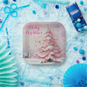 Whimsischer Weihnachtsbaum Rosa Weiße Wirbel Schne Pappteller (Party)