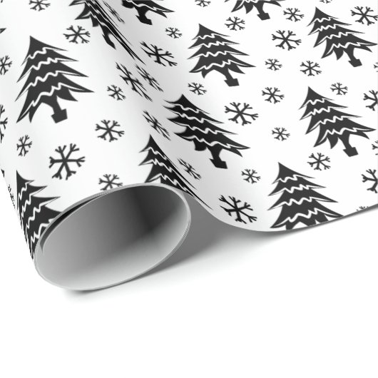 Whimsischer Weihnachtsbaum Snowflake Schwarz-weiß Geschenkpapier (Rolleneckpunkt)