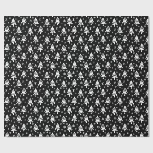 Whimsischer Weihnachtsbaum Snowflake White Black Geschenkpapier (Flach)
