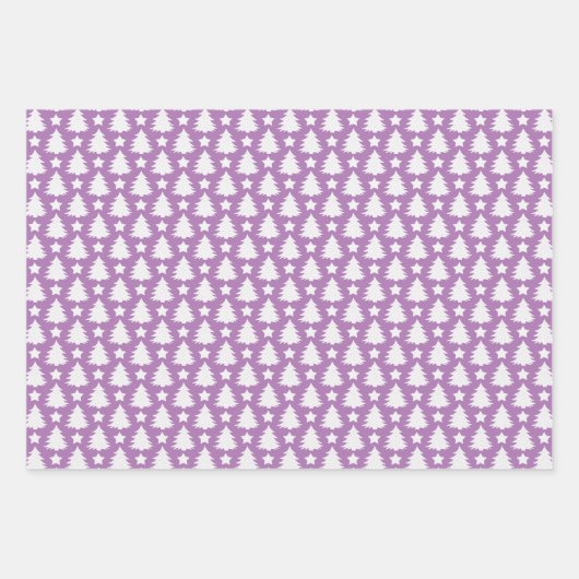 Whimsischer Weihnachtsbaum Star Lila White Geschenkpapier Set (Vorderseite)