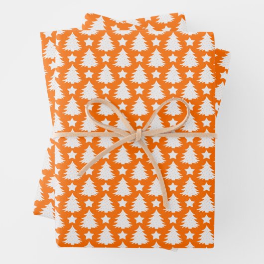 Whimsischer Weihnachtsbaum Star Orange White Geschenkpapier Set (Beispiel)