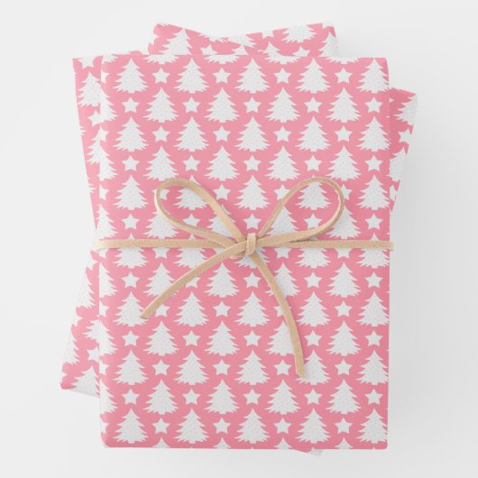 Whimsischer Weihnachtsbaum Star Pink White Geschenkpapier Set (Beispiel)