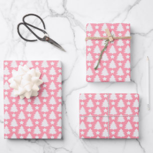 Whimsischer Weihnachtsbaum Star Pink White Geschenkpapier Set
