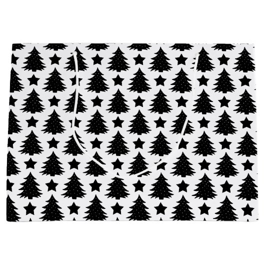Whimsischer Weihnachtsbaum Star Schwarz-weiß Große Geschenktüte (Vorderseite)