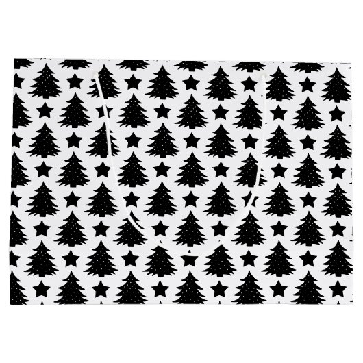 Whimsischer Weihnachtsbaum Star Schwarz-weiß Große Geschenktüte (Rückseite)