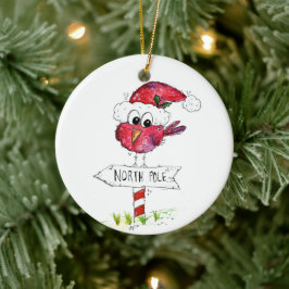Whimsischer Weihnachtsbird Keramik Ornament