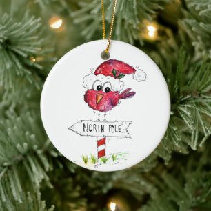 Whimsischer Weihnachtsbird Keramik Ornament