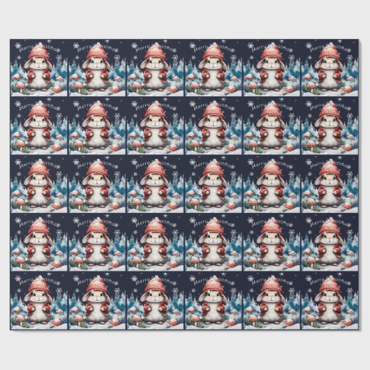 Whimsischer Weihnachtsbunny Geschenkpapier (Flach)