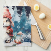 Whimsischer Weihnachtsbunny Geschirrtuch (Viertel Falte)