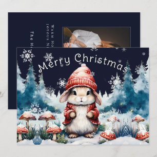 Whimsischer Weihnachtsbunny Holiday Fotokarte Feiertagskarte