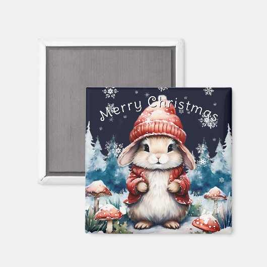 Whimsischer Weihnachtsbunny Magnet (Vorderseite/Rückseite)