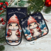 Whimsischer Weihnachtsbunny Ofenhandschuh & Topflappen-Set