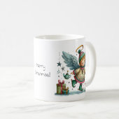 Whimsischer Weihnachtsengel auf Eiswürfel-Skaten Kaffeetasse (VorderseiteRechts)