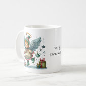 Whimsischer Weihnachtsengel auf Eiswürfel-Skaten Kaffeetasse (Vorderseite Links)