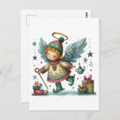Whimsischer Weihnachtsengel auf Eiswürfel-Skaten Postkarte (Vorne/Hinten)