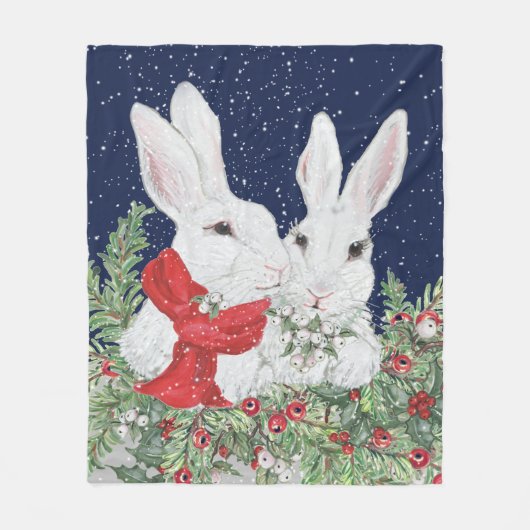 Whimsischer Weihnachtsfest Bunny Rabbit Feiertag Fleecedecke (Vorderseite)