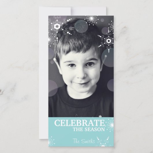 Whimsischer Weihnachtsfoto Card Aquamarine Schneef Feiertagskarte (Vorderseite)