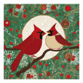 Whimsischer Weihnachtsgeburten Kardinal Rote Vögel Fotodruck (Vorne)