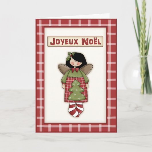 Whimsischer Weihnachtsgel in französischer Sprache Feiertagskarte (Vorderseite)