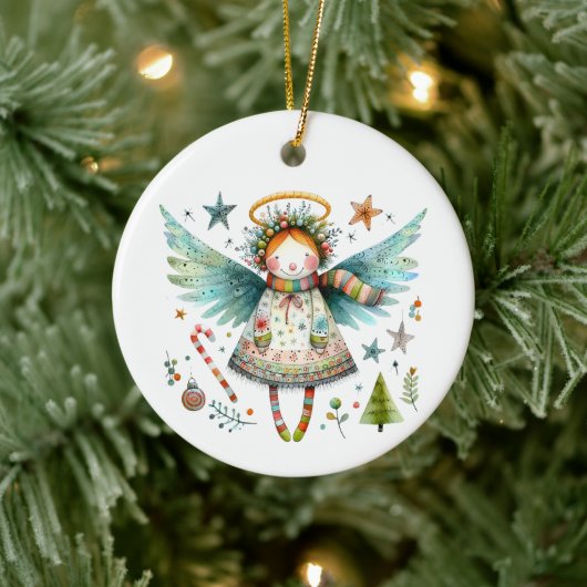 Whimsischer Weihnachtsgel Moderne Volkskunst Stil Keramik Ornament (Baum)