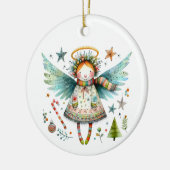 Whimsischer Weihnachtsgel Moderne Volkskunst Stil Keramik Ornament (Links)
