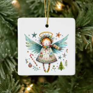 Whimsischer Weihnachtsgel Moderne Volkskunst Stil Keramikornament