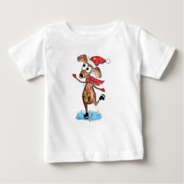 Whimsischer Weihnachtshund auf Eis-Skaten Baby T-shirt