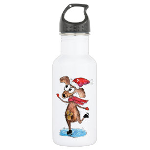 Whimsischer Weihnachtshund auf Eis-Skaten Edelstahlflasche