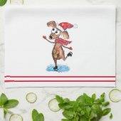 Whimsischer Weihnachtshund auf Eis-Skaten Geschirrtuch (Gefaltet)