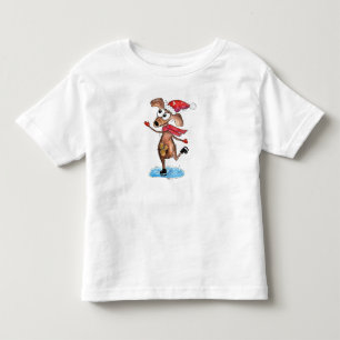 Whimsischer Weihnachtshund auf Eis-Skaten Kleinkind T-shirt