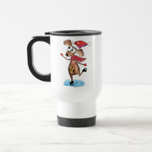 Whimsischer Weihnachtshund auf Eis-Skaten Reisebecher