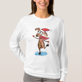 Whimsischer Weihnachtshund auf Eis-Skaten T-Shirt