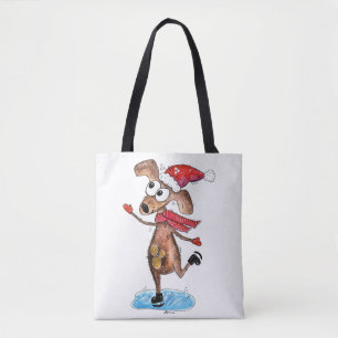 Whimsischer Weihnachtshund auf Eis-Skaten Tasche