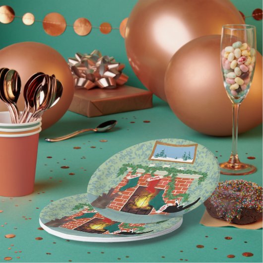 Whimsischer Weihnachtskatze und Strumpf Szene Pappteller (Multi)