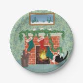 Whimsischer Weihnachtskatze und Strumpf Szene Pappteller (Vorderseite)