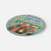 Whimsischer Weihnachtskatze und Strumpf Szene Pappteller (Schrägansicht)