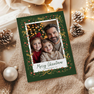 Whimsischer Weihnachtskranz & Bows Fotokarte Feiertagskarte