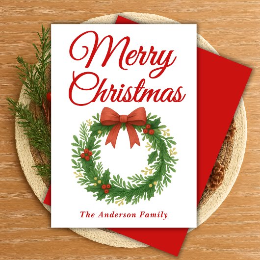 Whimsischer Weihnachtskranz mit Ribbon Feiertagskarte
