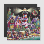 Whimsischer WeihnachtsLeuchtturm Magnetkarte (Vorne/Hinten)