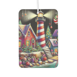Whimsischer WeihnachtsLeuchtturm Rotes Rosa Lila Autolufterfrischer