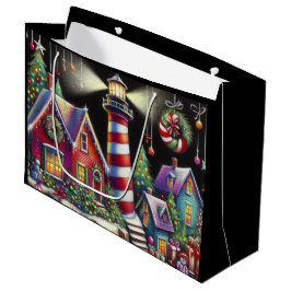 Whimsischer WeihnachtsLeuchtturm Rotes Rosa Lila Große Geschenktüte