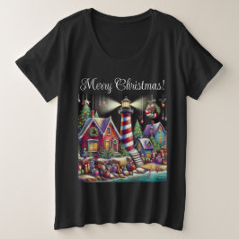Whimsischer WeihnachtsLeuchtturm Rotes Rosa Lila Große Größe T-Shirt