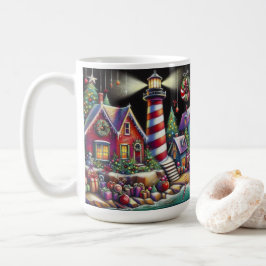 Whimsischer WeihnachtsLeuchtturm Rotes Rosa Lila Kaffeetasse